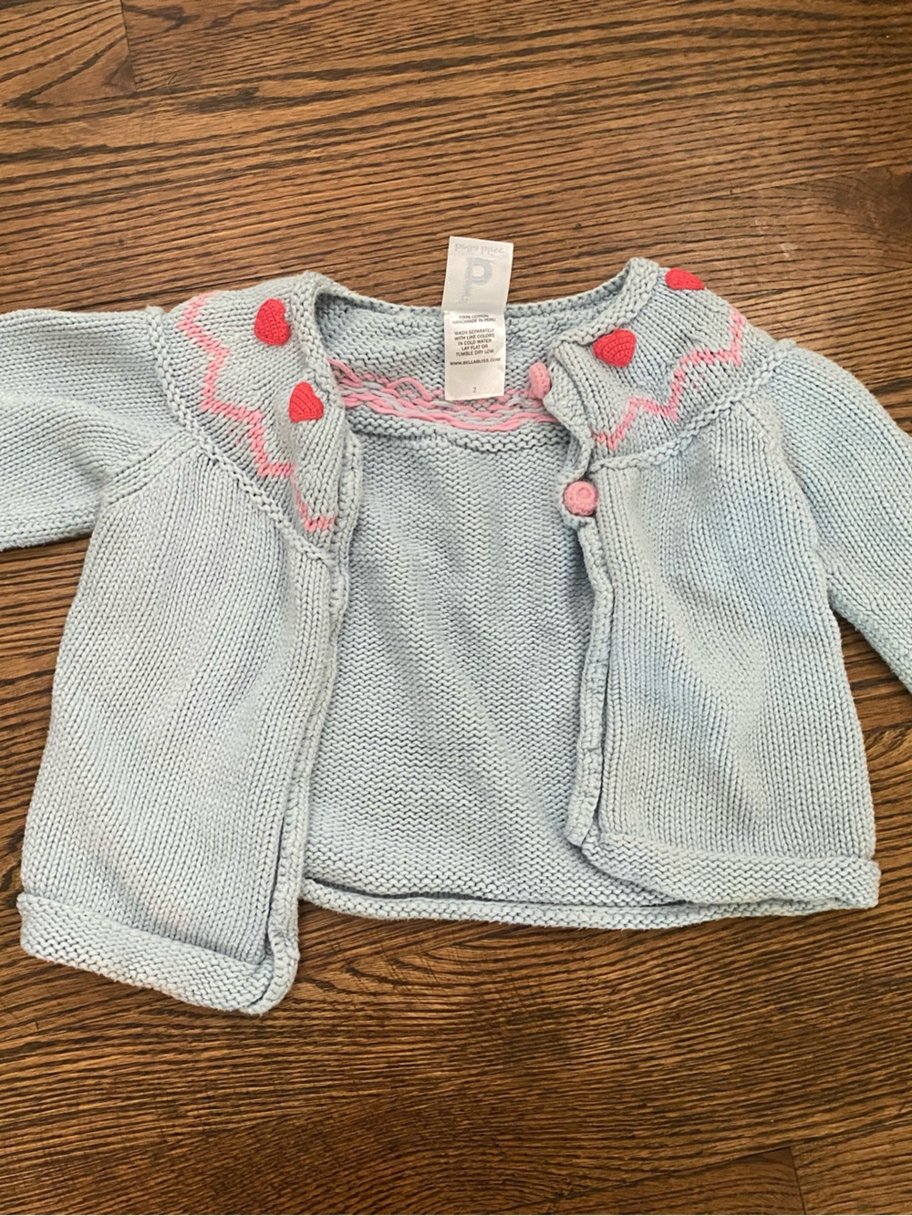 bella bliss Light Blue Knit Cardigan with Pink Accents
